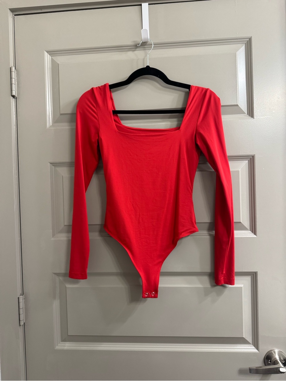 Red Long-Sleeve Square Neck One-Piece Bodysuit